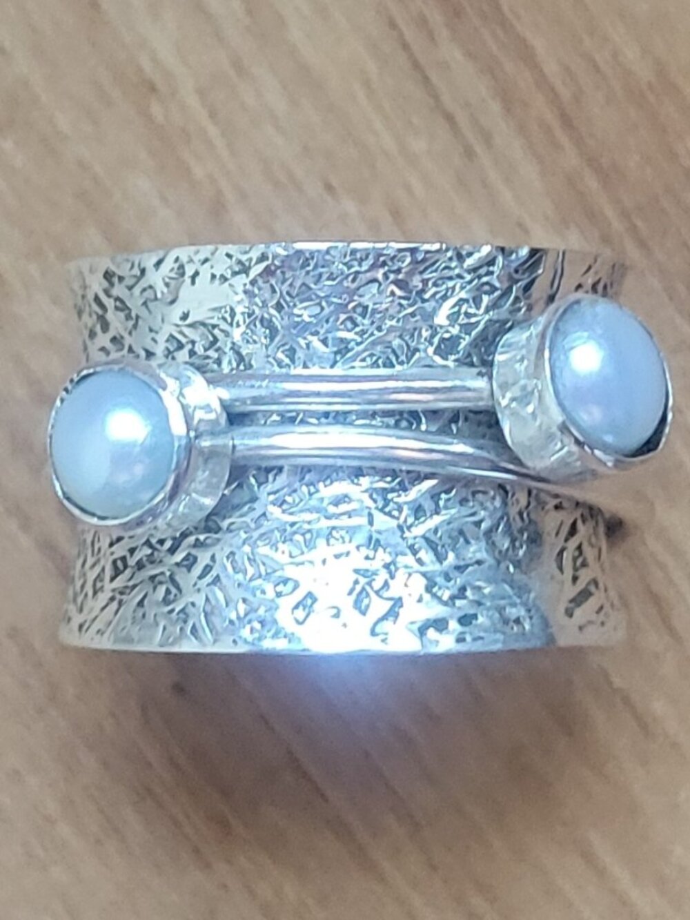 Sterling Silver & Freshwater Pearl Boho Spinner Ring